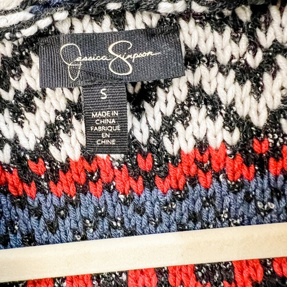 Jessica Simpson Red and Blue Chunky Thistle Cardigan with Accent Fringe Size S - Picture 6 of 12